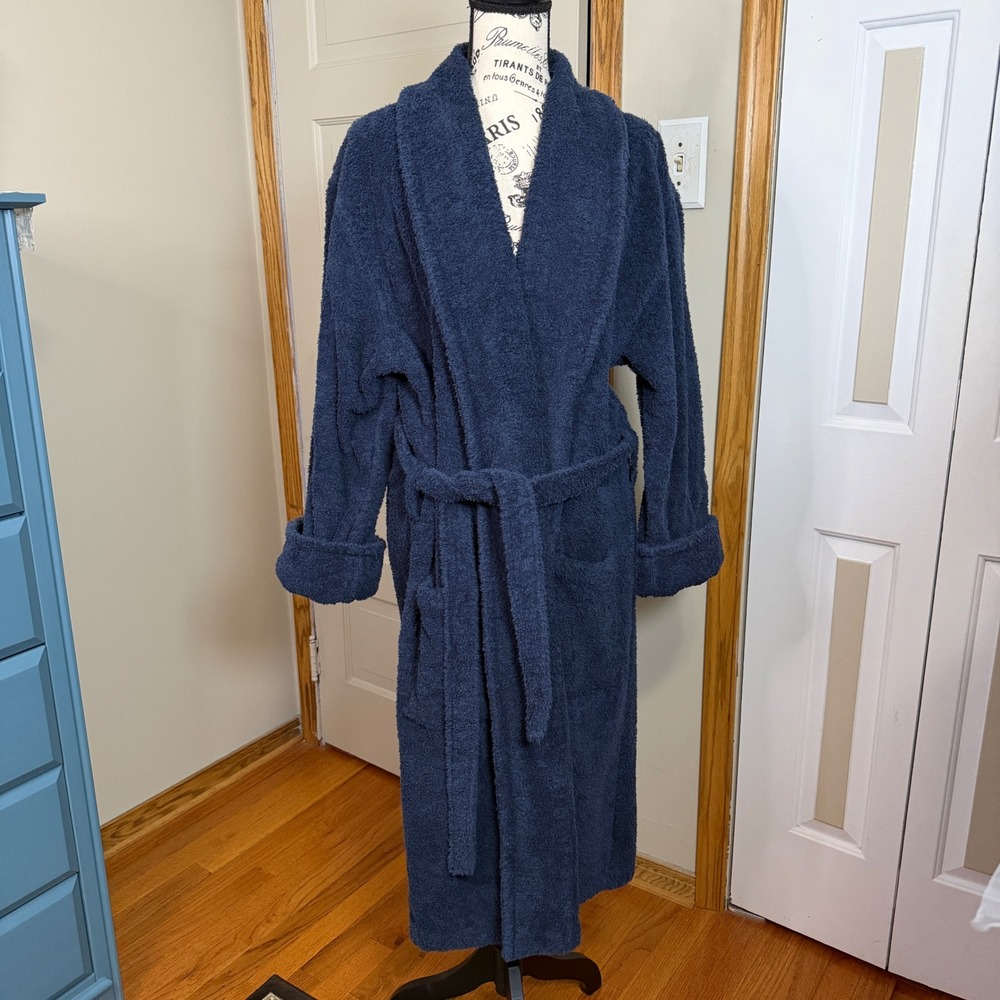 Lands End Bathrobe Large Turkish Terry Cloth Shawl Collar Belted Pockets Lounge